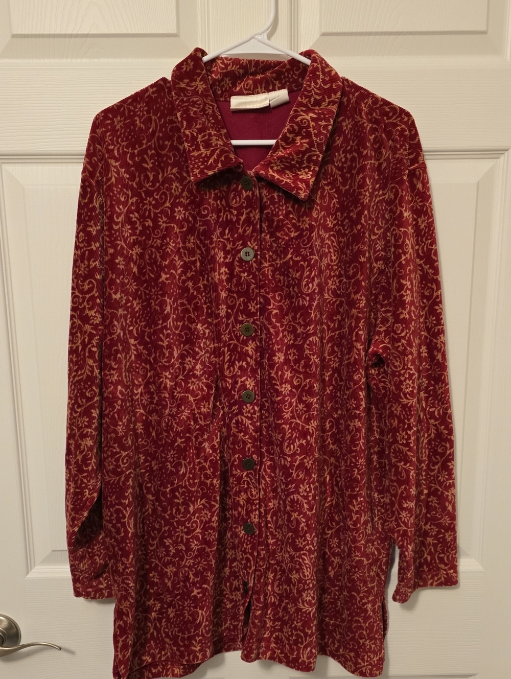 Womens Elizabeth Burgundy Scroll-Print Button-Down Shirt Y2K 1X Liz Claiborne